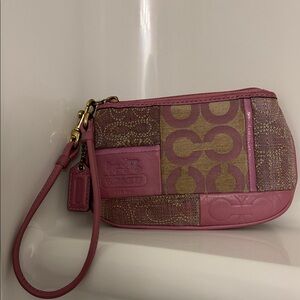 Coach Pink and Brown Patchwork Wristlet